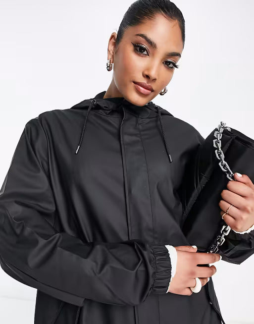 RAINS UNISEX Black Grain long lietpaltis