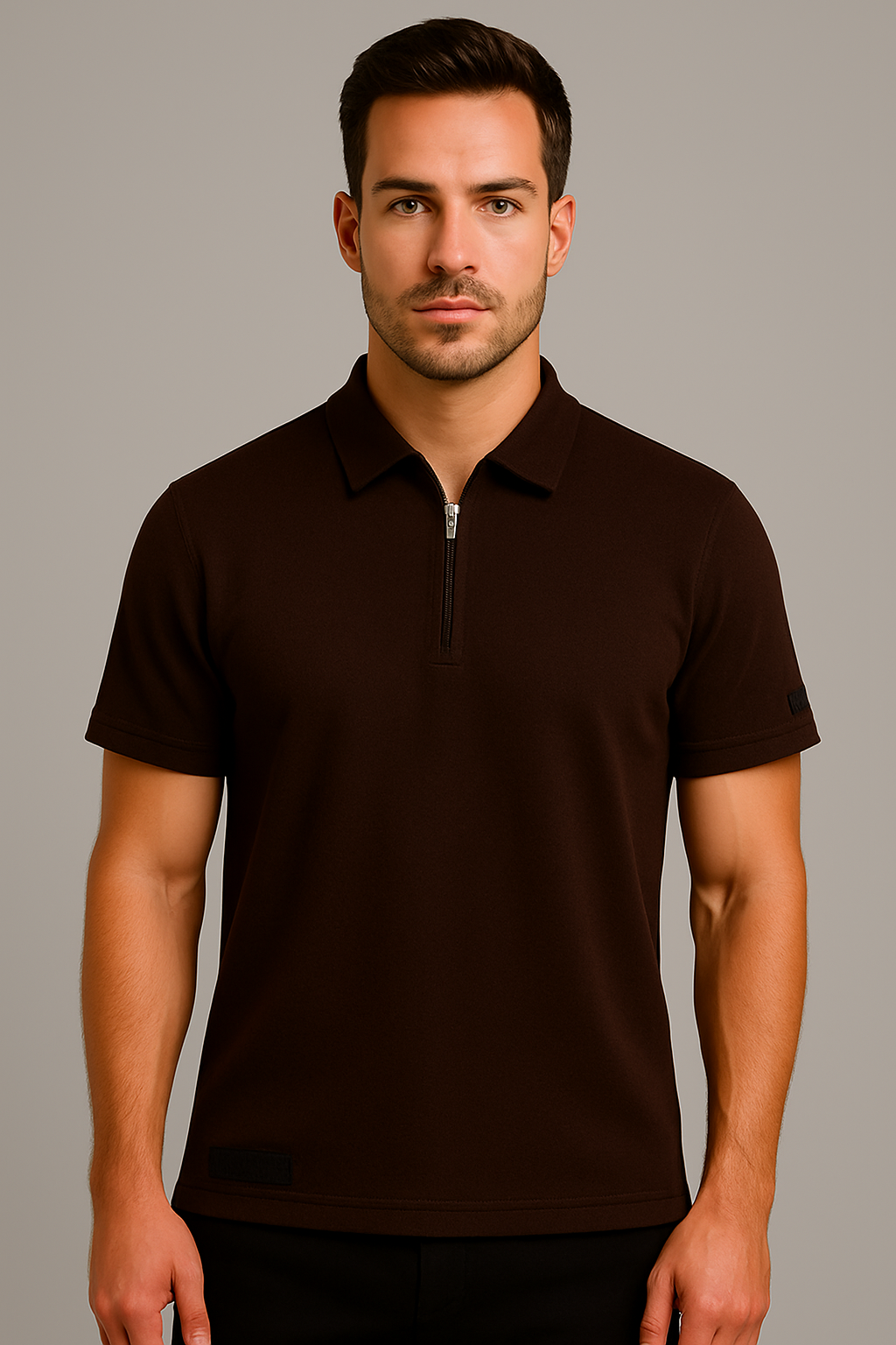 PEPPER Pique Chocolate Polo Shirt with Zip for Men