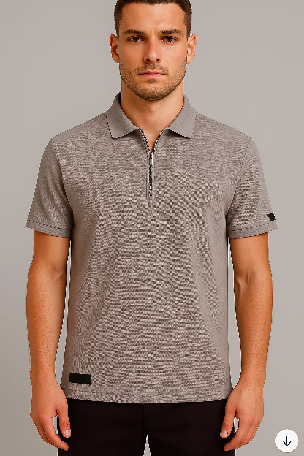 PEPPER Polo Pique Silver zip-up shirt for men
