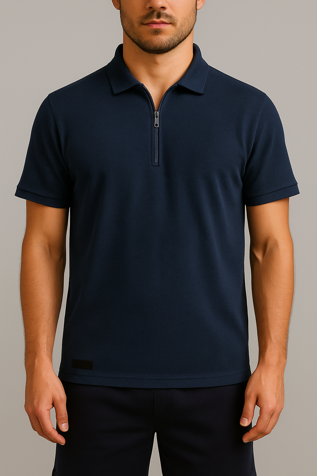 PEPPER Pique Very Navy Polo marškinėliai su užtrauktuku vyrams