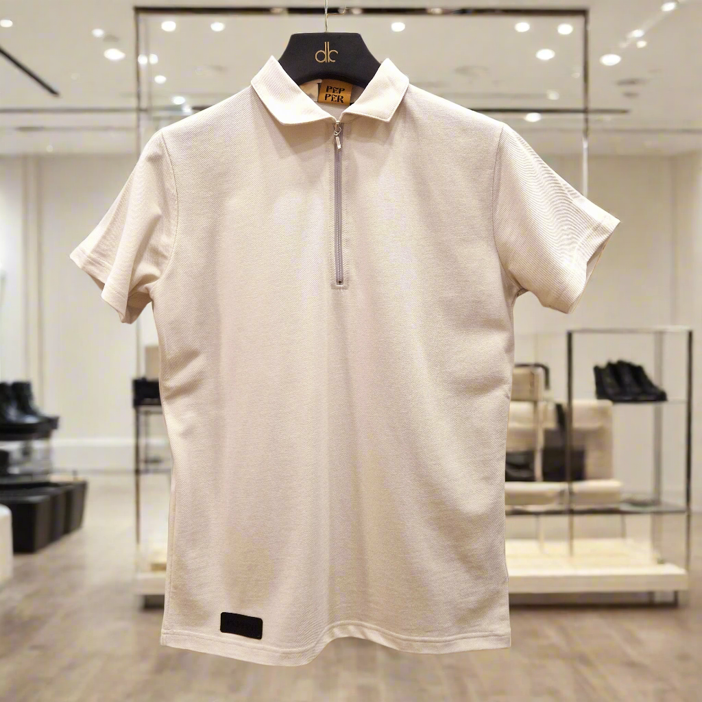 PEPPER Pique Beige Polo Shirt with Zipper for Men
