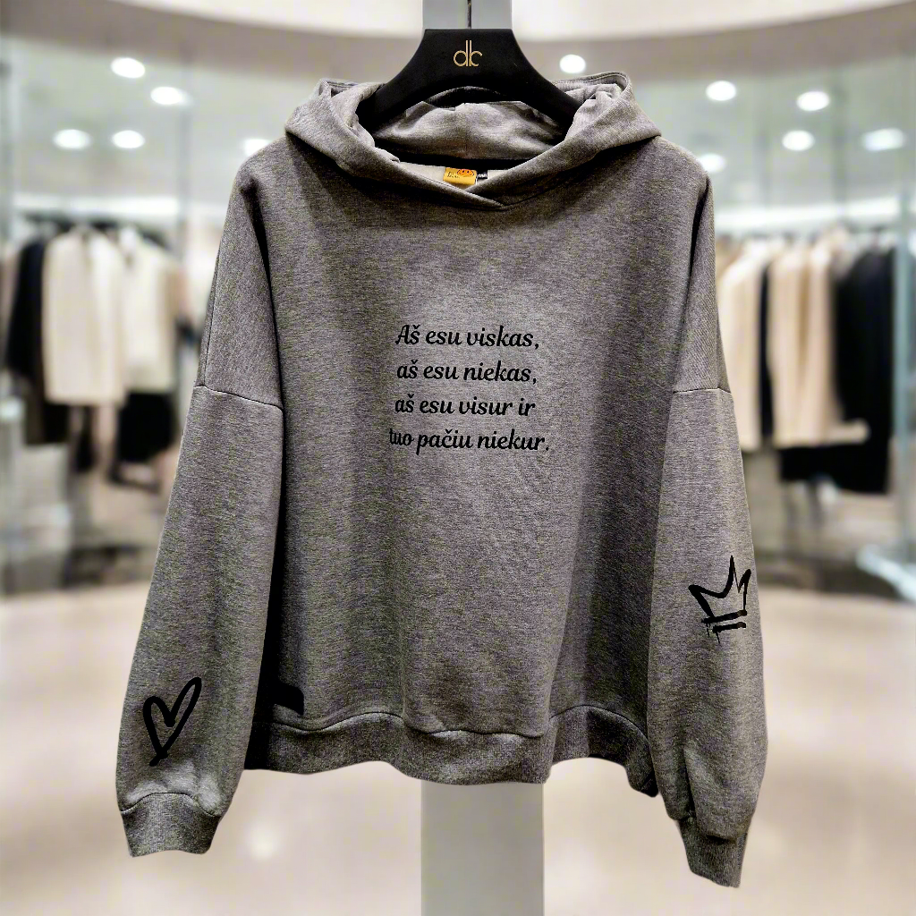 PEPPER Magic Grey sweater with fluff, hood and owl for women