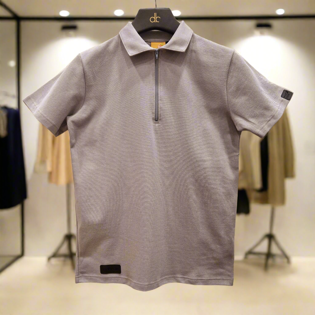 PEPPER Polo Pique Silver zip-up shirt for men