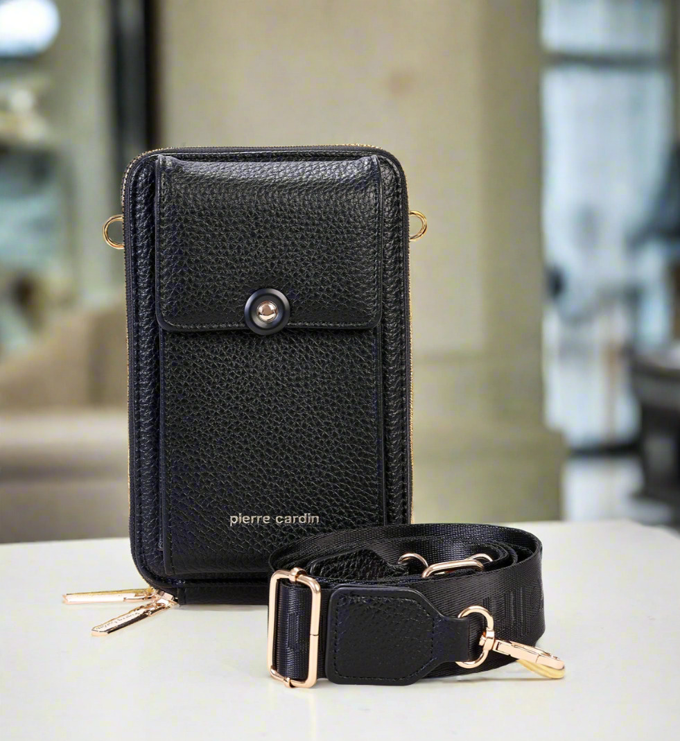 Pierre Cardin eco leather black phone bag for women