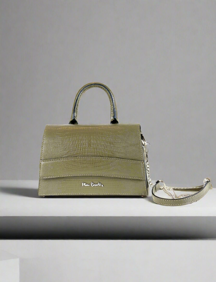 Pierre Cardin khaki leather handbag for women