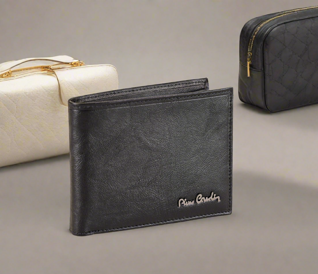 PIERRE CARDIN natūralios odos juoda piniginė vyrams