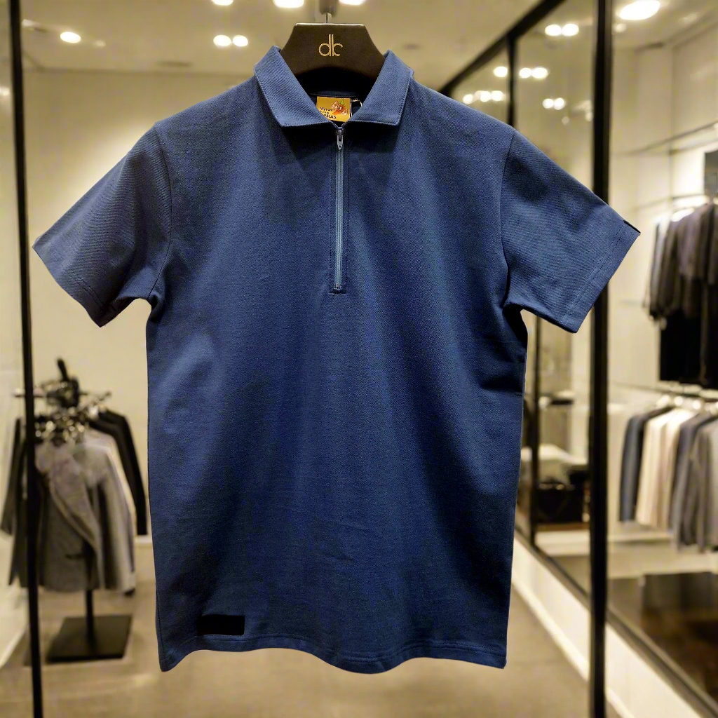 PEPPER Pique Dusty Navy Polo Shirt with Zip for Men