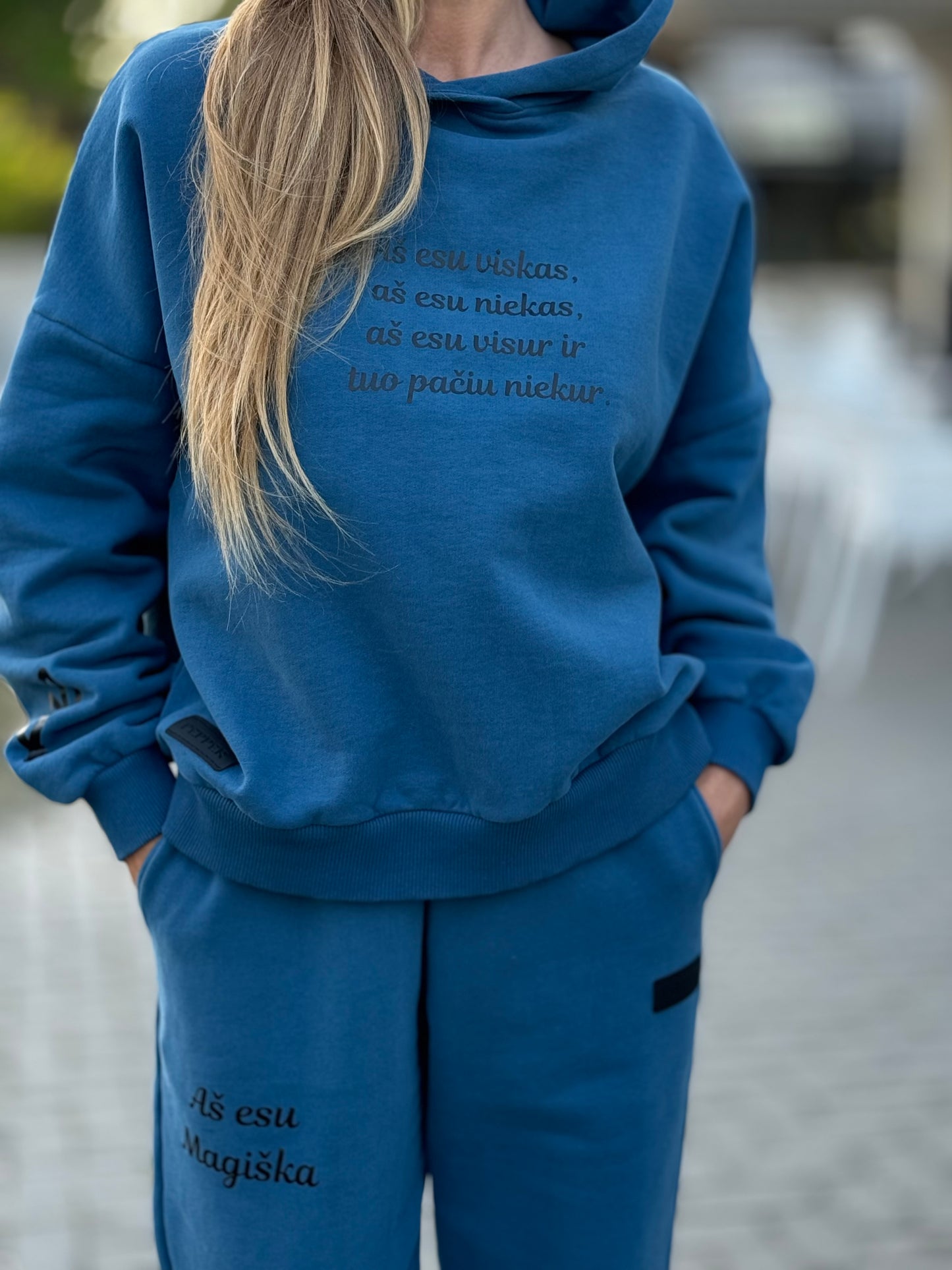 PEPPER Magic Royal Blue džemperis su pūkeliu, gobtuvu ir pelėda moterims
