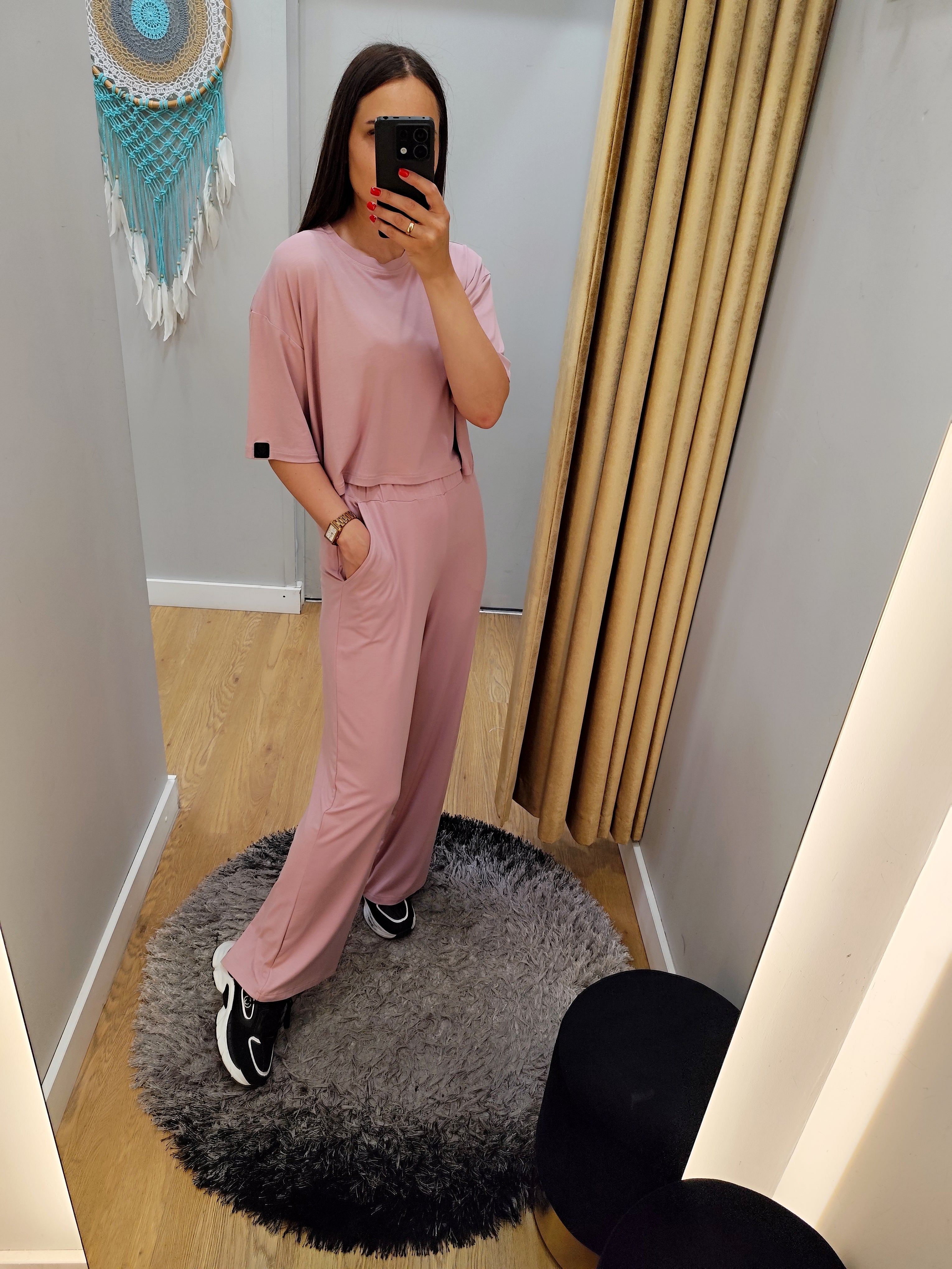 PEPPER Blush Pink platėjančios kelnės moterims