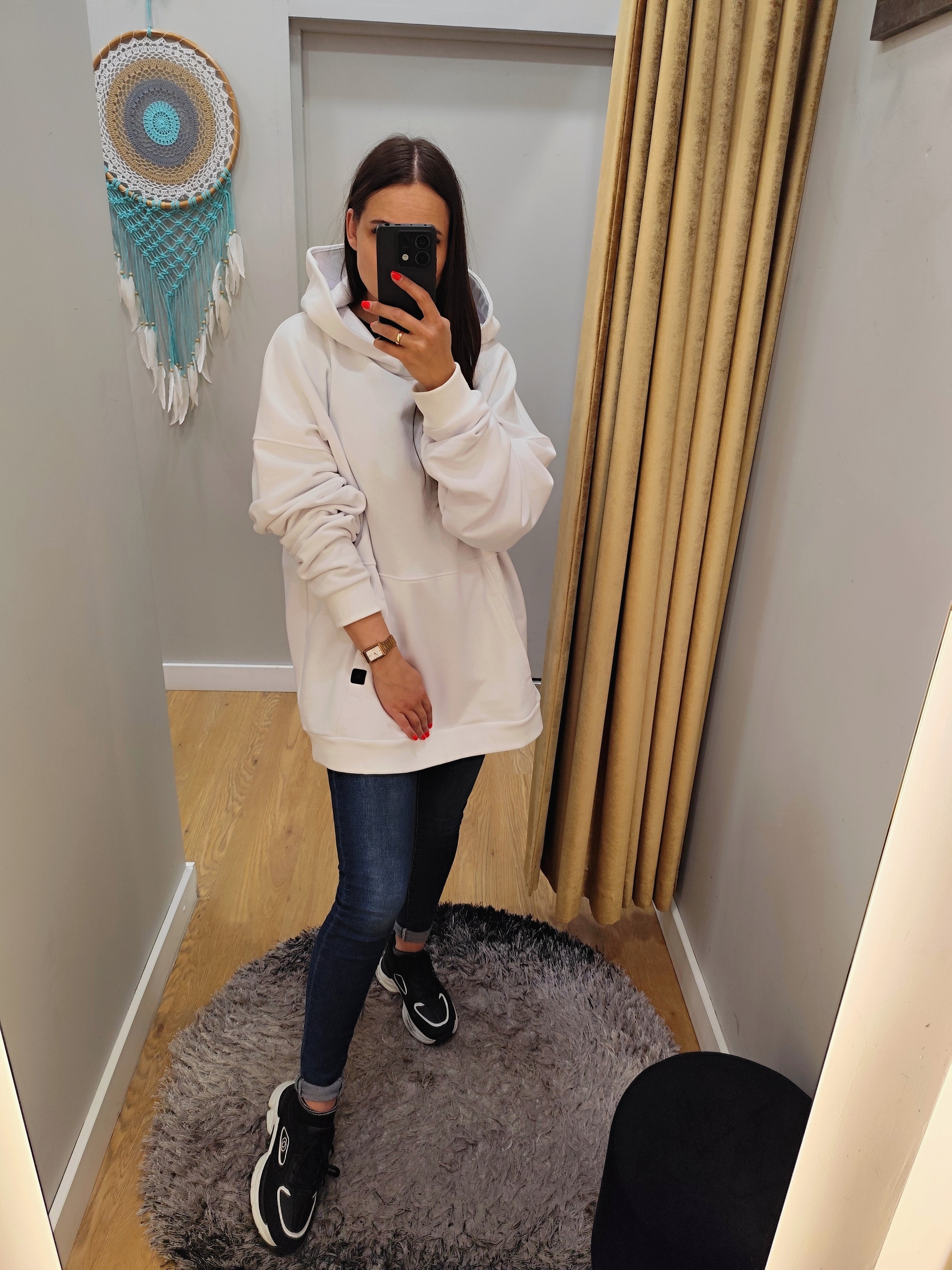 PEPPER UNISEX oversized baltas džemperis su gobtuvu