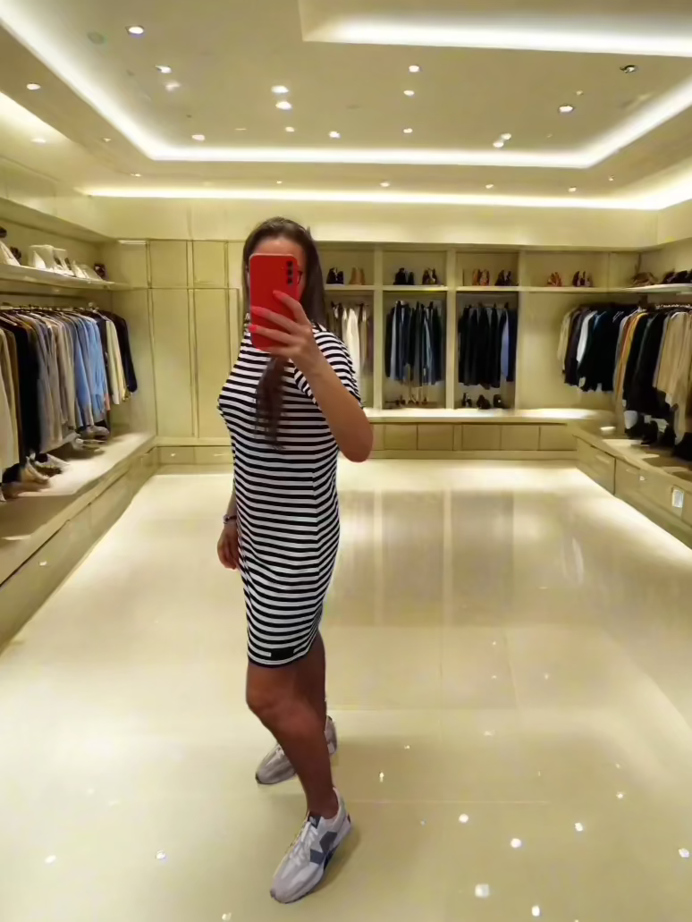 PEPPER White & Blue Pique suknelė moterims trumpomis rankovėmis