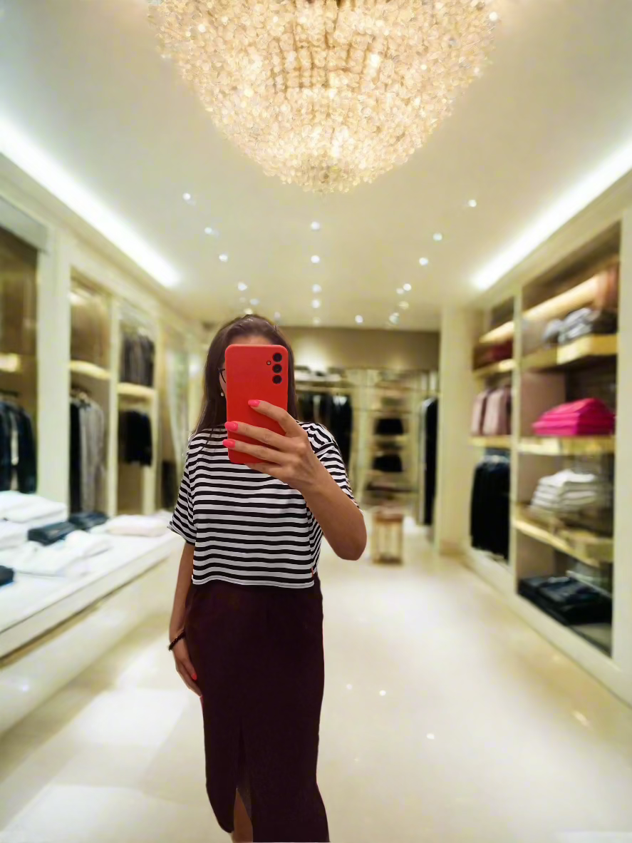 PEPPER White & Blue Pique crop top marškinėliai moterims