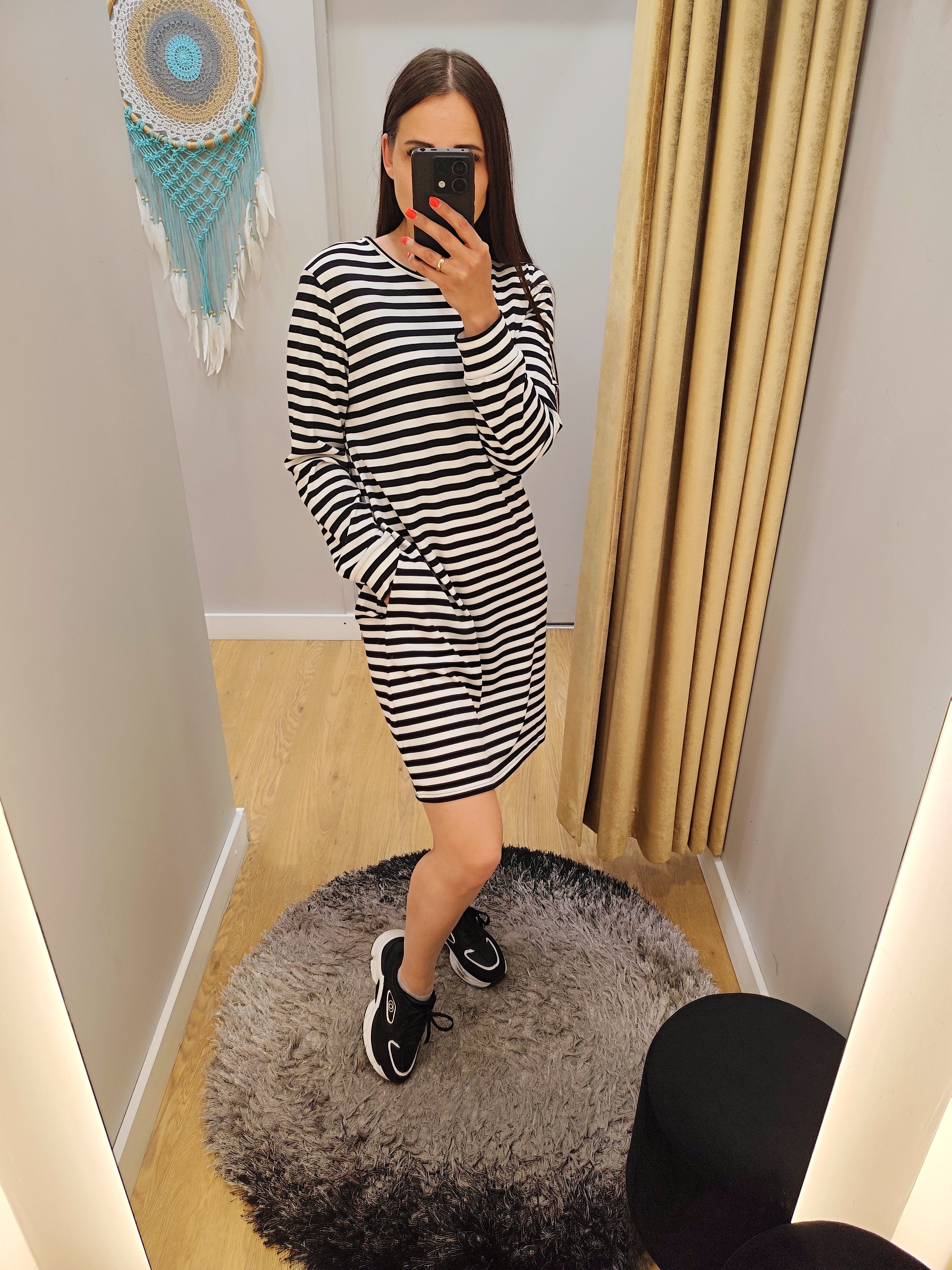 PEPPER White & Blue Pique suknelė ilgomis rankovėmis moterims