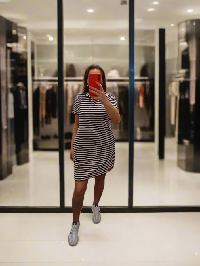 PEPPER Beige & Blue Pique suknelė moterims