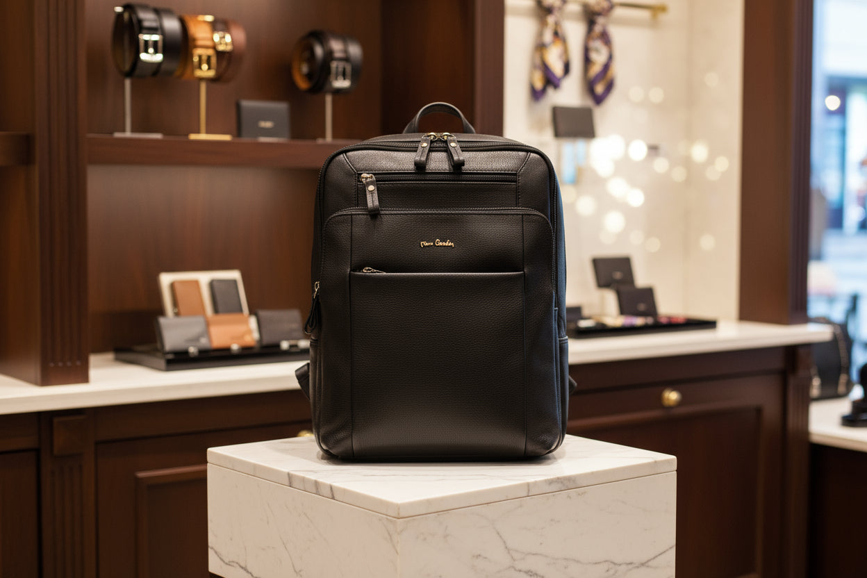 Pierre Cardin juoda odinė kuprinė vyrams