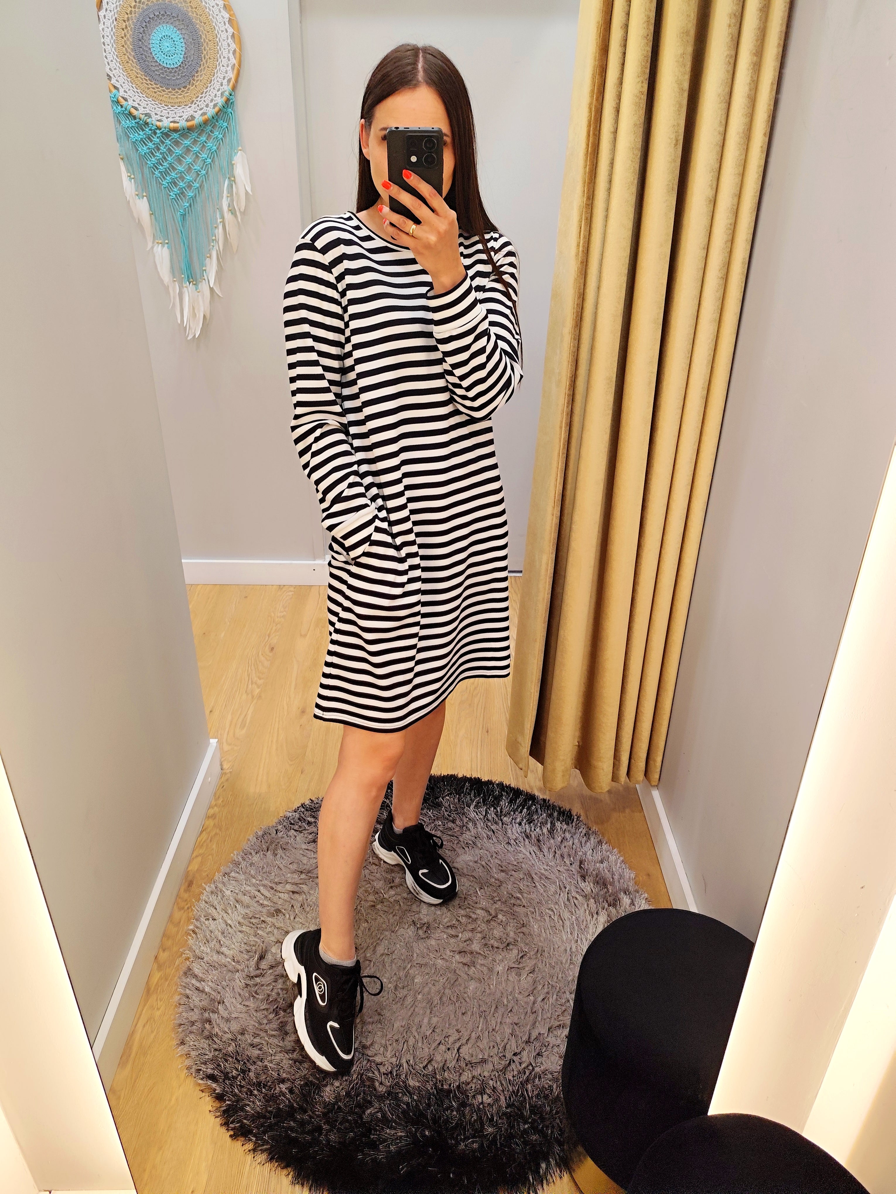 PEPPER White & Blue Pique suknelė ilgomis rankovėmis moterims