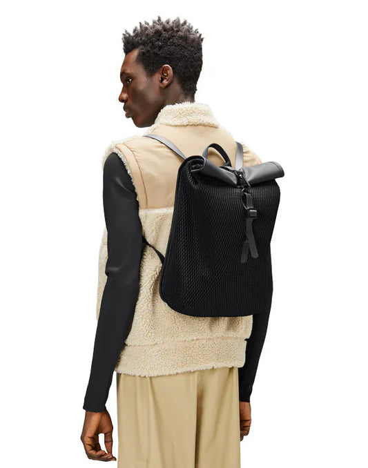 RAINS UNISEX Rolltop Mesh Mini W3 Black Backpack