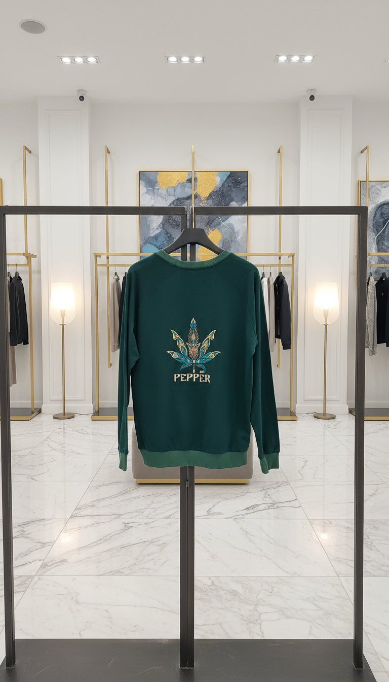 PEPPER UNISEX Opal Green džemperis su siuvinėtu logotipu nugaroje