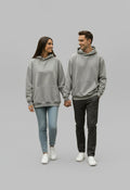 PEPPER 420 UNISEX Oversized Grey džemperis su gobtuvu ir siuvinėjimu nugaroje