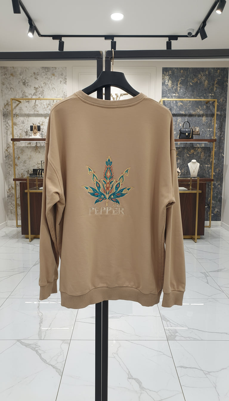 PEPPER UNISEX Dream Light Sand džemperis su užrašu priekyje ir logotipu nugaroje