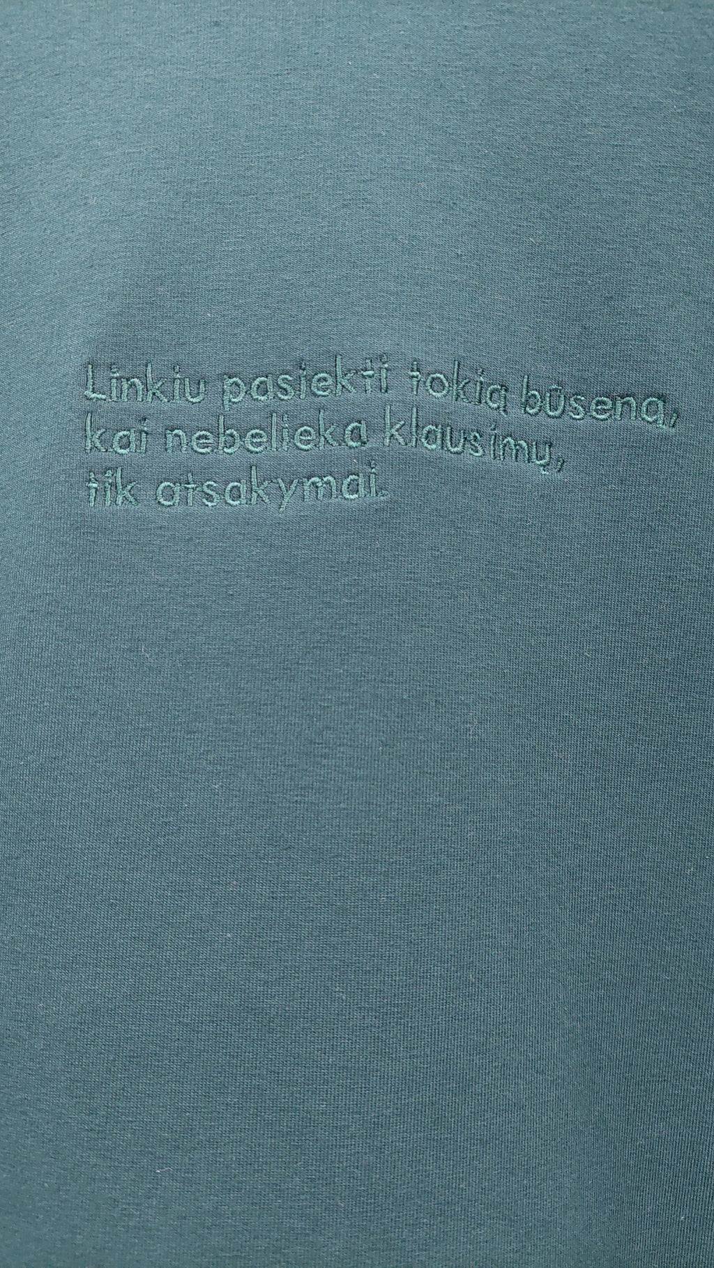 PEPPER UNISEX Opal Green džemperis su užrašu priekyje ir siuvinėtu logotipu nugaroje