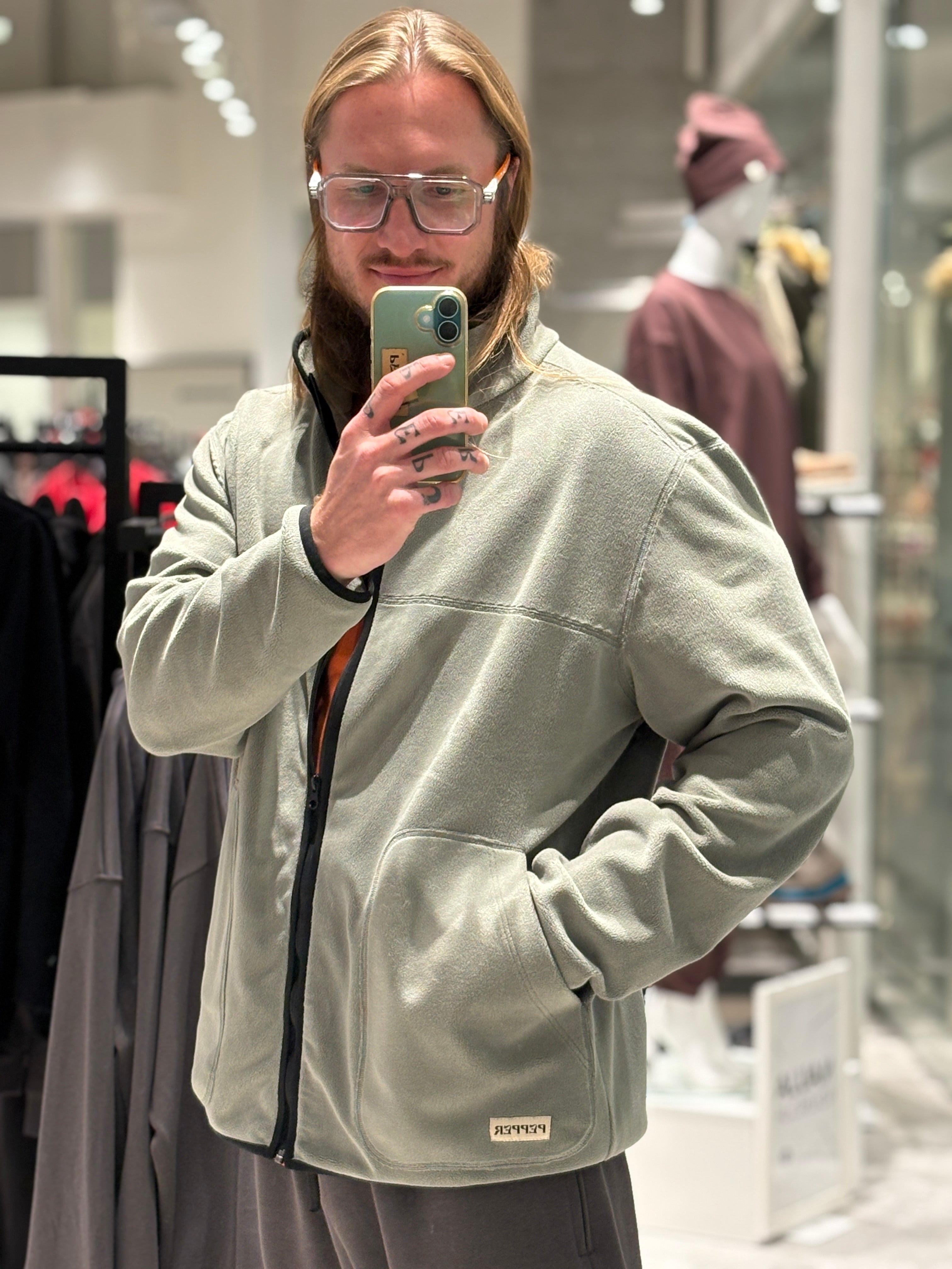 PEPPER UNISEX One Size Oversized Full Zip Fleece Moss džemperis