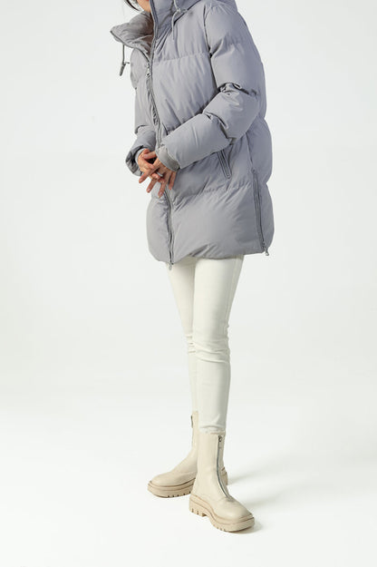 COPPEROSE oversized pilka puffer parka su gobtuvu