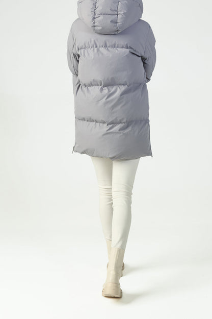 COPPEROSE oversized pilka puffer parka su gobtuvu