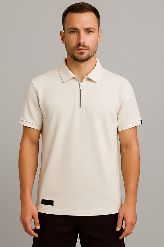 PEPPER Pique Beige Polo marškinėliai su užrauktuku vyrams