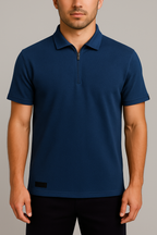 PEPPER Pique Dusty Navy Polo Shirt with Zip for Men