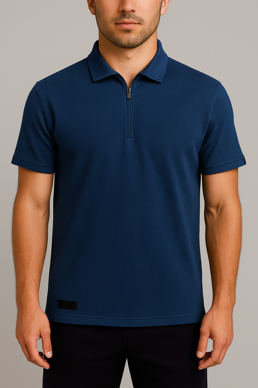 PEPPER Pique Dusty Navy Polo marškinėliai su užtrauktuku vyrams