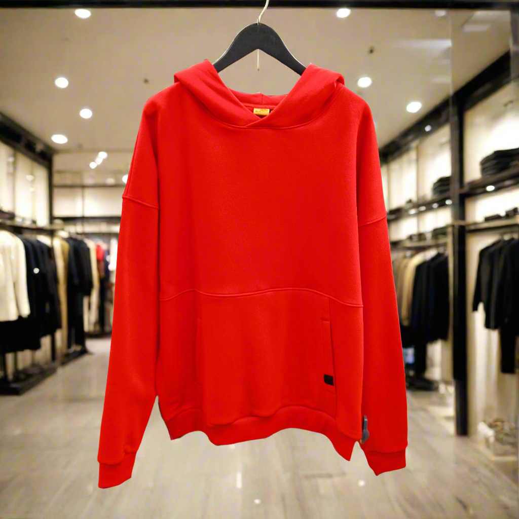 PEPPER UNISEX oversized red sweater with fluff and hood 