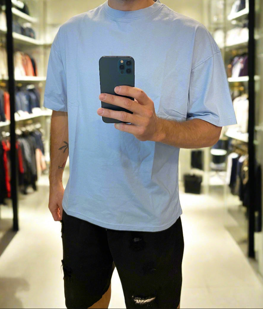 PEPPER oversized sky blue marškinėliai moterims