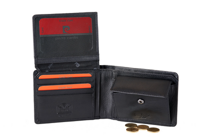 PIERRE CARDIN genuine leather black wallet for men