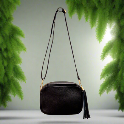 Black leather handbag for women