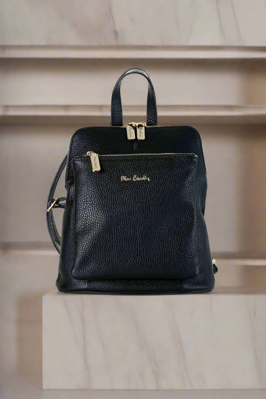 Pierre Cardin black leather backpack for women