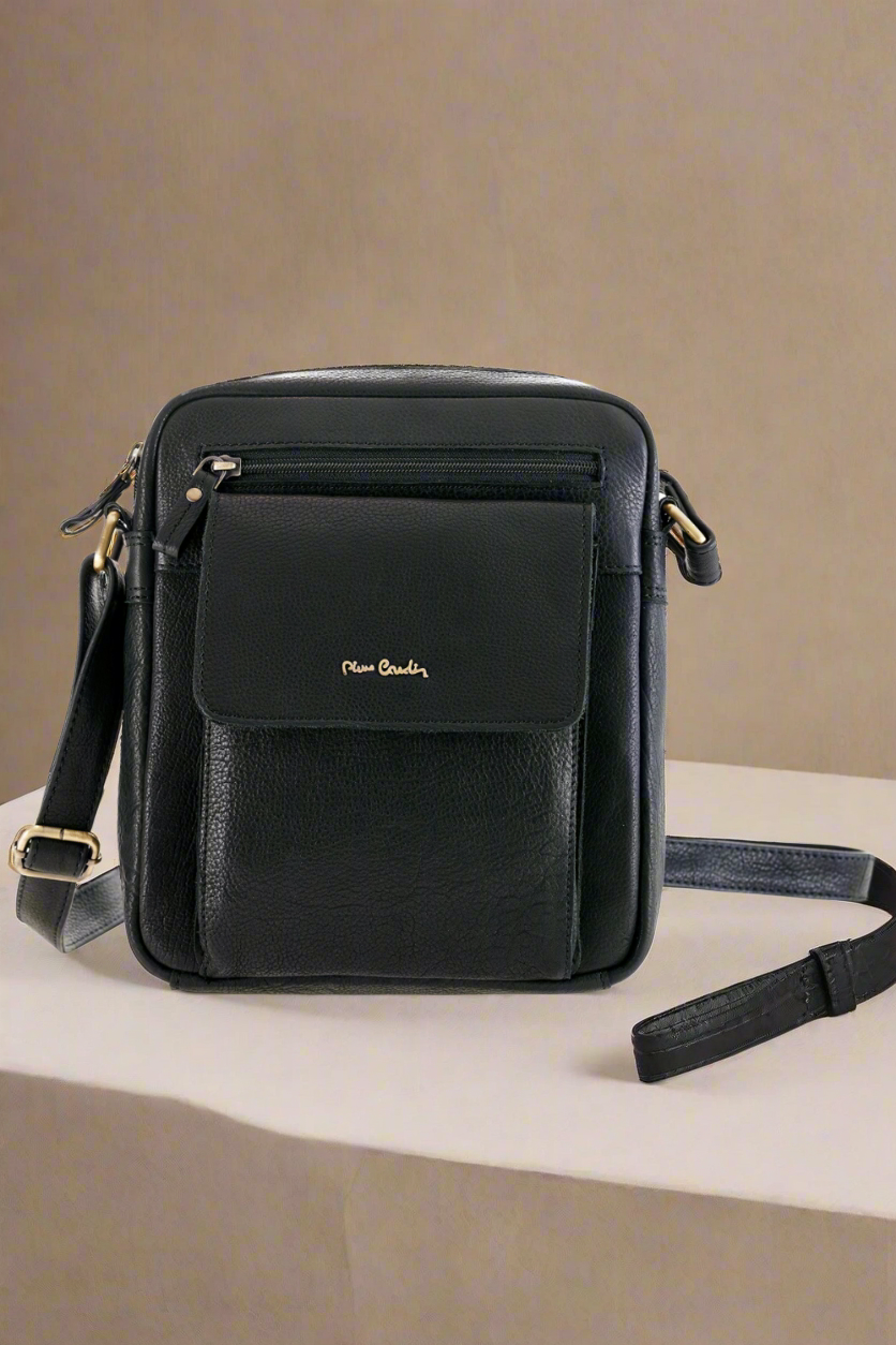 Pierre Cardin black genuine leather handbag for men