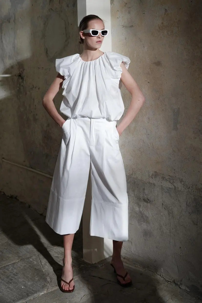 LUMINA white cropped pants for women