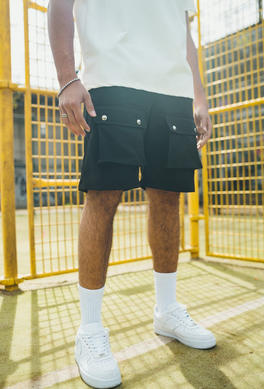 FRILIVIN Black Cargo Shorts for Men