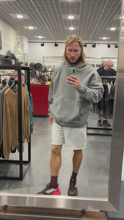 PEPPER UNISEX oversized gray sweater with fluff and hood 
