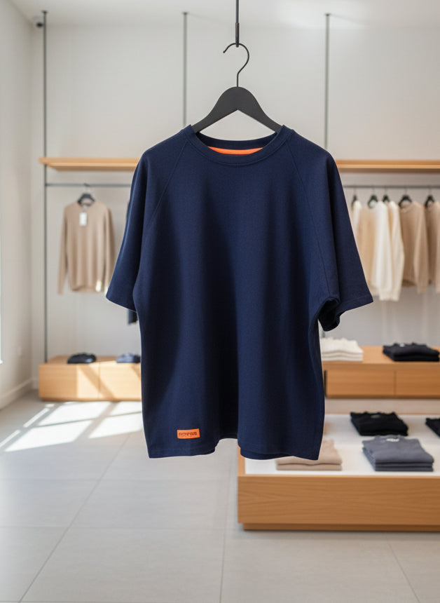 PEPPER UNISEX Pique Blue marškinėliai reglano rankovėmis