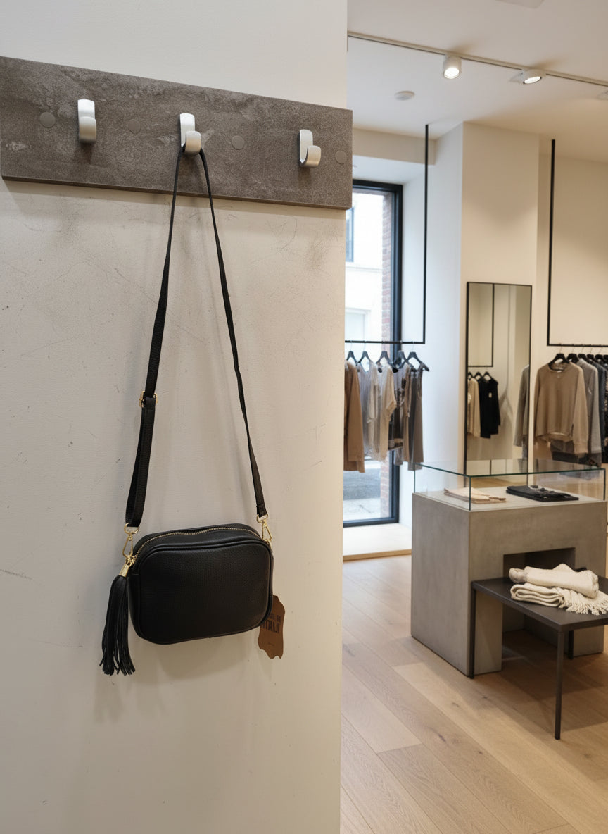 Black leather handbag for women