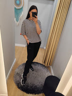 PEPPER Beige &amp; Blue Pique T-shirt for women