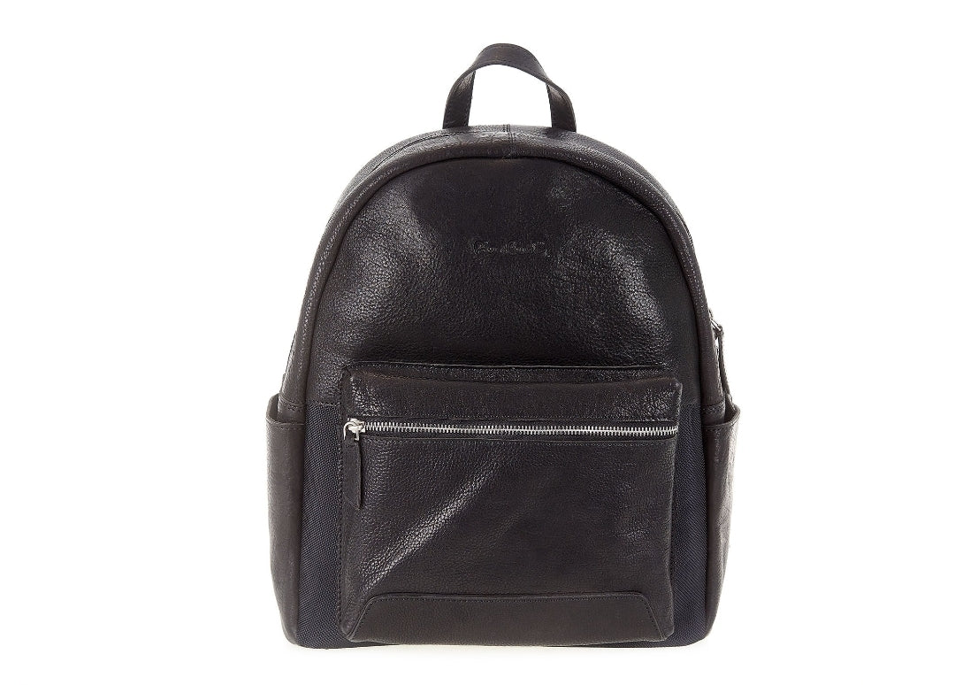 Pierre Cardin black leather backpack for men