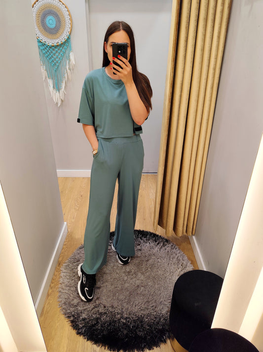 PEPPER Dusty green flared pants for women