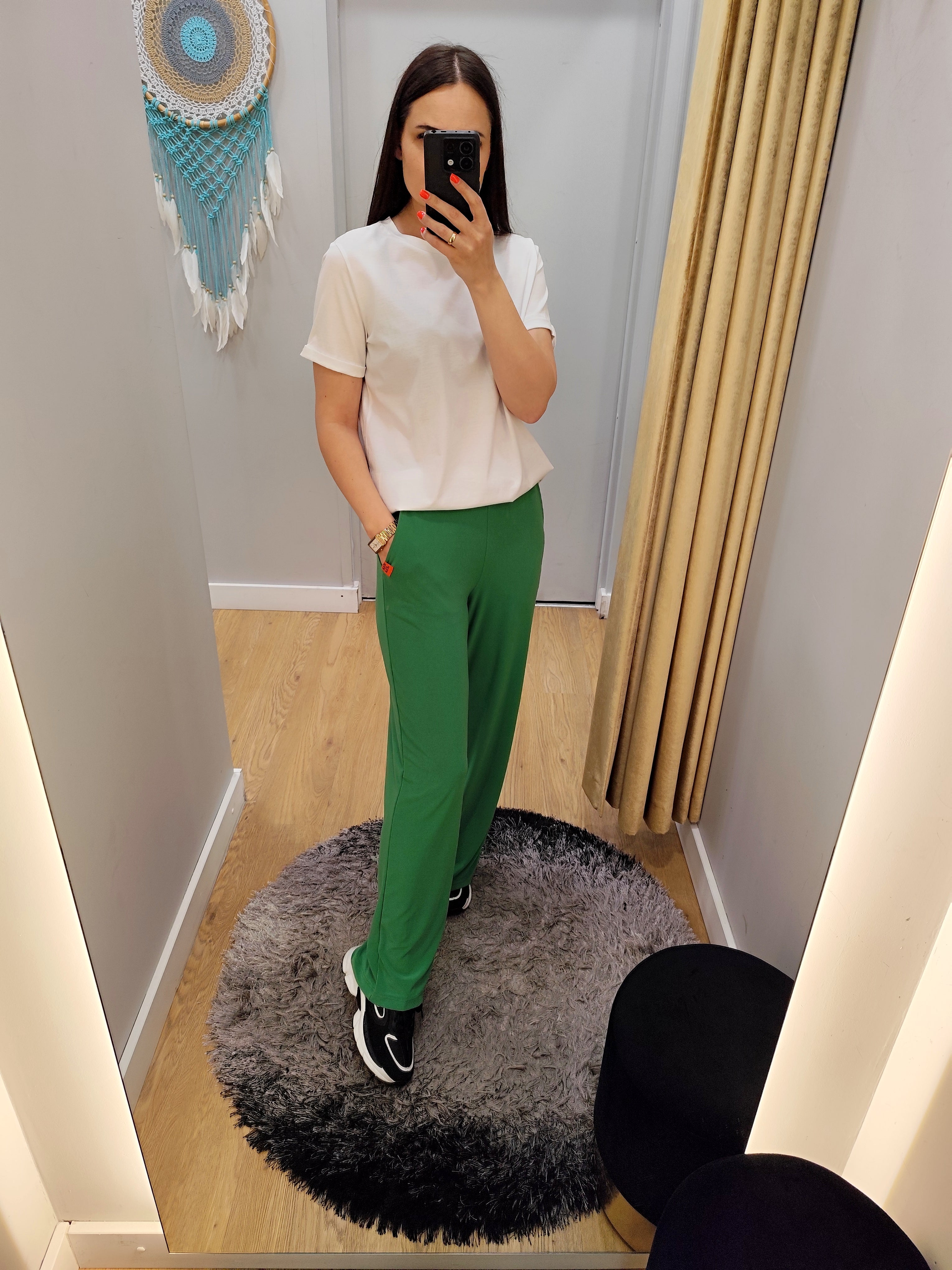 PEPPER forest green flared pants for women