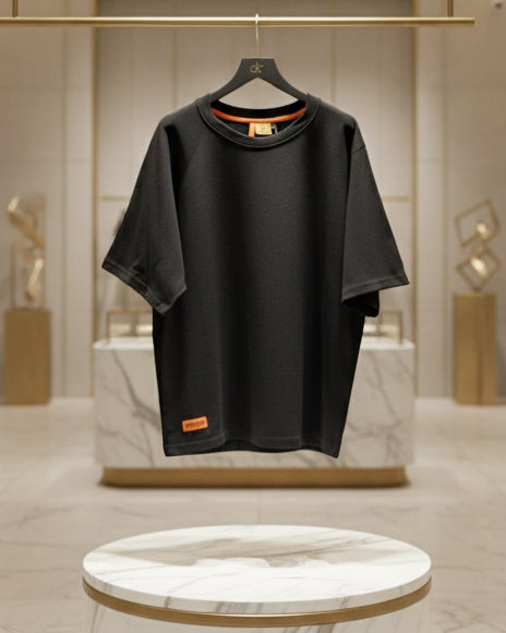 PEPPER UNISEX Pique Black marškinėliai reglano rankovėmis