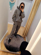 PEPPER Magic Grey sweater with fluff, hood and owl for women 