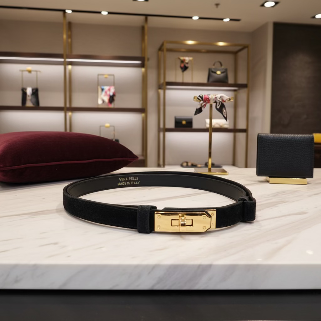 LUMINA juodas zomšinis diržas moterims