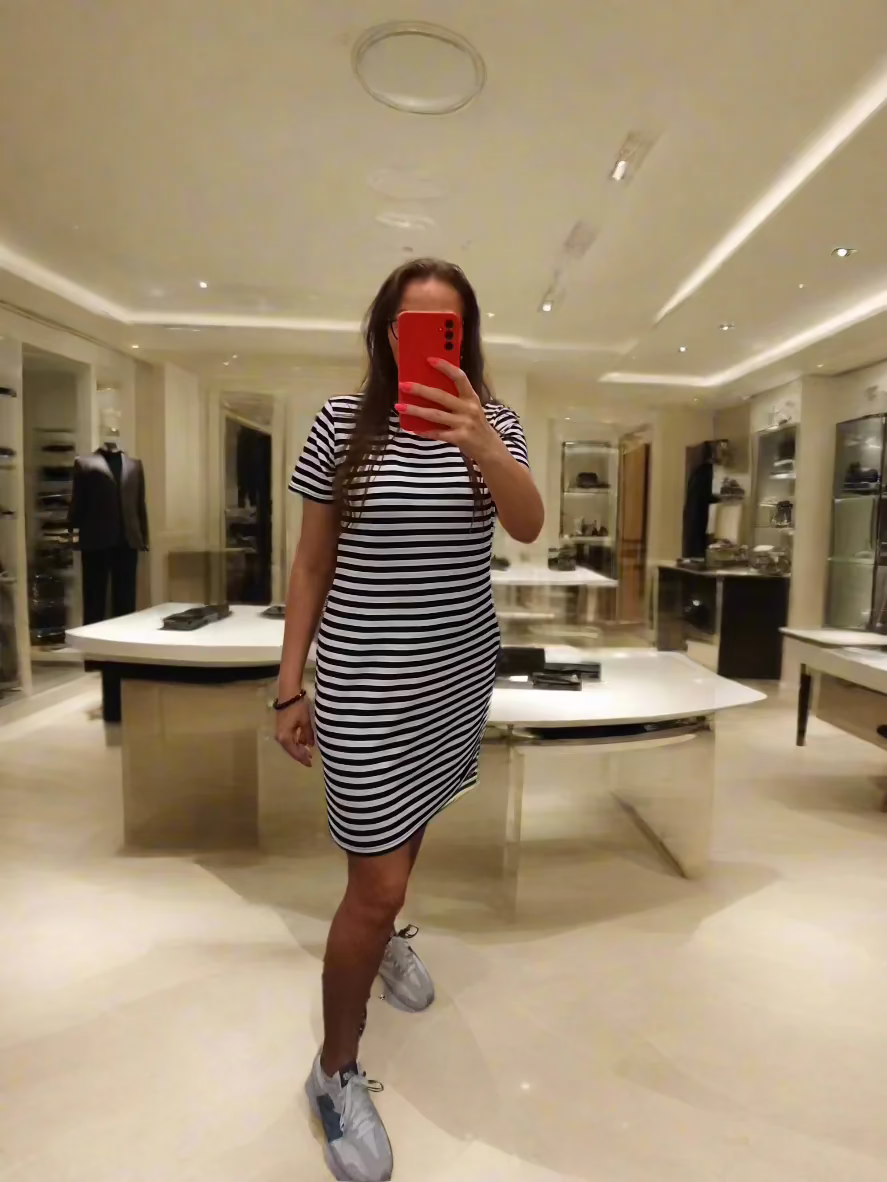PEPPER White &amp; Blue Pique Dress for Women with Short Sleeves